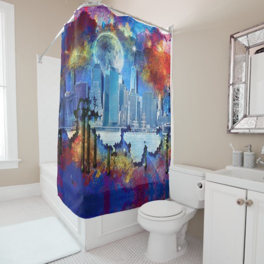 SlipperyJoeのNYC超高層ビル建物アートワークgr シャワーカーテン (インサイチュ)