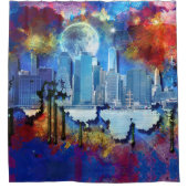 SlipperyJoeのNYC超高層ビル建物アートワークgr シャワーカーテン (正面)