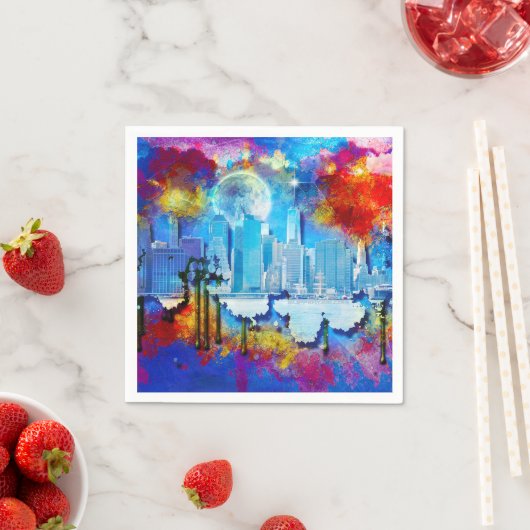 SlipperyJoeのNYC超高層ビル建物アートワークgr スタンダードカクテルナプキン (インサイチュ)