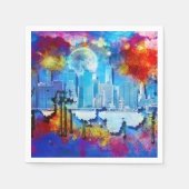 SlipperyJoeのNYC超高層ビル建物アートワークgr スタンダードカクテルナプキン (正面)