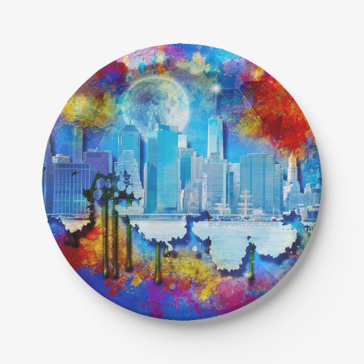 SlipperyJoeのNYC超高層ビル建物アートワークgr ペーパープレート (正面)