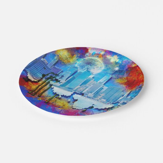 SlipperyJoeのNYC超高層ビル建物アートワークgr ペーパープレート (アングル)