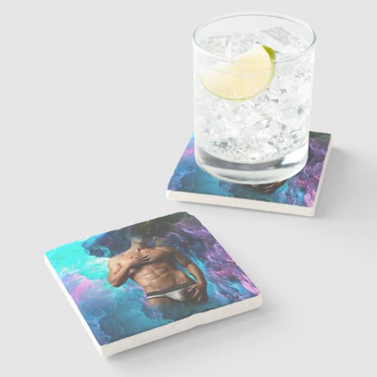 SlipperyJoe筋肉質の男の下着が膨らむ鮮やか。 ストーンコースター (横)