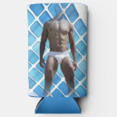 SlipperyJoe筋肉質の男性6パックabs男性ホワイトu スリム缶クーラー (正面)