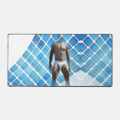 SlipperyJoe筋肉質の男性6パックabs男性ホワイトu デスクマット (正面)