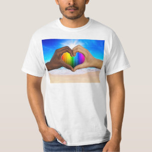 SlipperyJoe 鮮やかな虹グラデーション ハート インターセクシャル Tシャツ