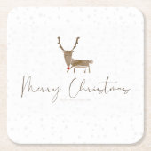 SlipperyJoe Merry Christmasトナカイ赤い鼻 スクエアペーパーコースター (正面)