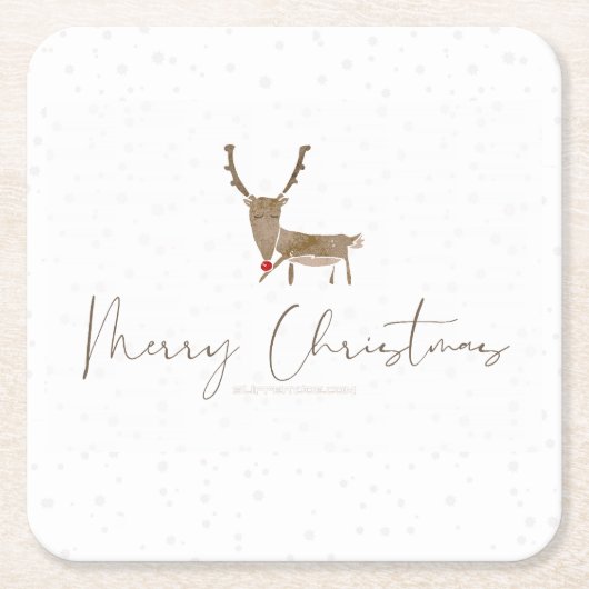 SlipperyJoe Merry Christmasトナカイ赤い鼻 スクエアペーパーコースター (正面)
