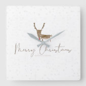 SlipperyJoe Merry Christmasトナカイ赤い鼻 スクエア壁時計 (正面)