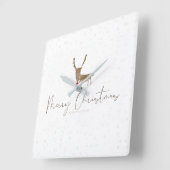 SlipperyJoe Merry Christmasトナカイ赤い鼻 スクエア壁時計 (傾斜)