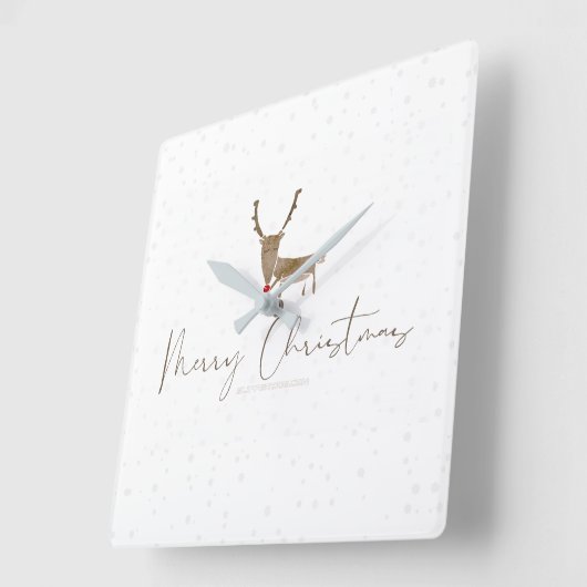 SlipperyJoe Merry Christmasトナカイ赤い鼻 スクエア壁時計 (傾斜)