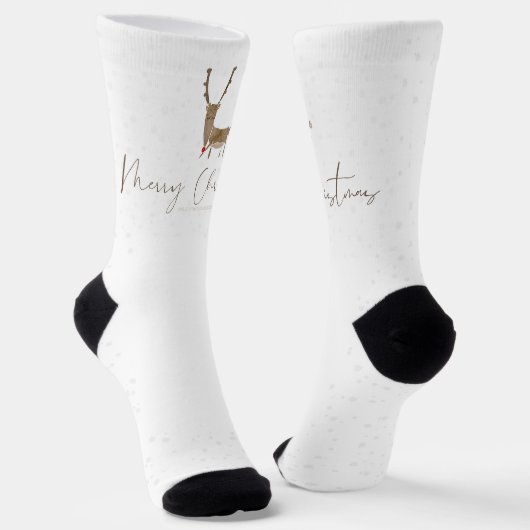 SlipperyJoe Merry Christmasトナカイ赤い鼻 ソックス (傾斜あり)