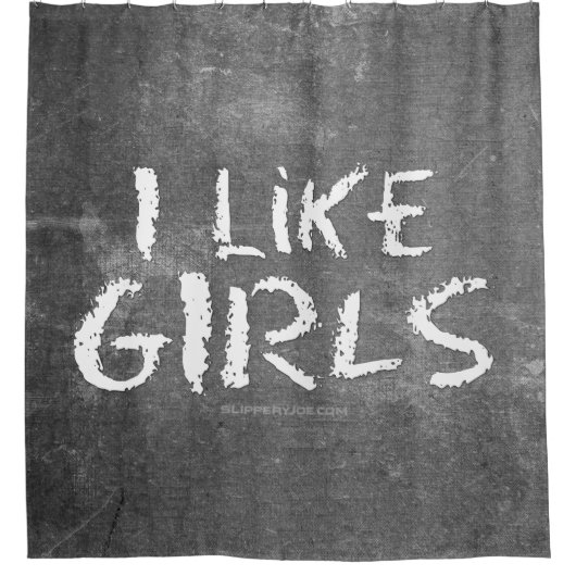 SlipperyJoe's私は女の子の汚い黒板のwritin好き シャワーカーテン (正面)