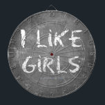 SlipperyJoe's私は女の子の汚い黒板のwritin好き ダーツボード<br><div class="desc">SlipperyJoe's I like girls dirty chalkboard's書 statement white chalk dust substance 芸術的 during grayish haze distrustingゲイギフト消し白黒グレーの色合いを描いたLGBTQIAかすかな幽霊</div>