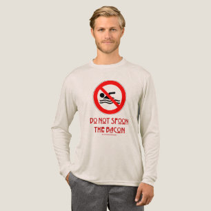 SlipperyJoe's スプーンでベーコンを食べないで 赤色の警告マン s トライブレンドTシャツ