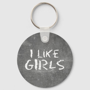 SlipperyJoe's チョークで汚れた黒板に書いた "I like girls" キーホルダー