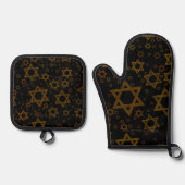 SlipperyJoe's ハヌカ Star of David アート 鍋つかみ&鍋敷きセット (正面)