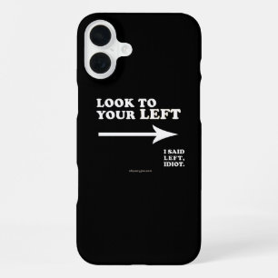 SlipperyJoe's 左を見る 太い幾何学的な中央の白い矢印 iPhone 16 Plusケース
