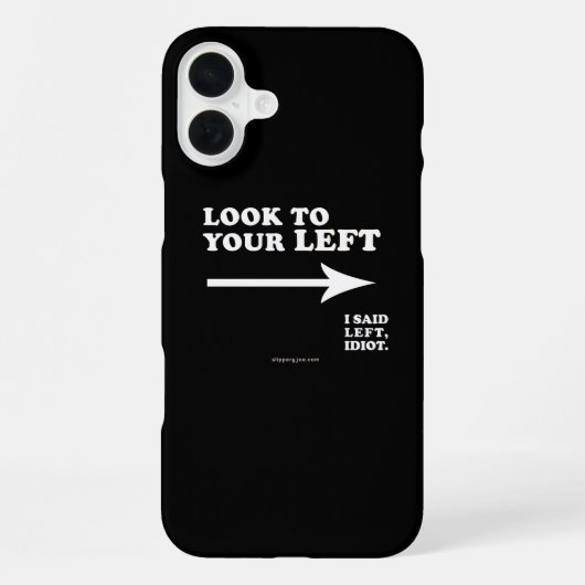 SlipperyJoe's 左を見る 太い幾何学的な中央の白い矢印 iPhoneケース (裏面)