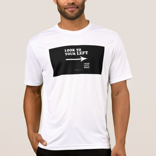 SlipperyJoe's 左を見る 太い幾何学的な中央の白い矢印 Tシャツ (正面)
