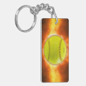 SlipperyJoe's artistic Softball on fire gay gifts  キーホルダー (正面左)