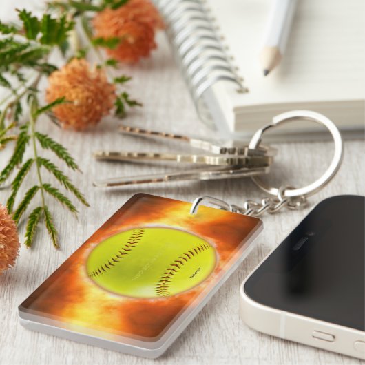 SlipperyJoe's artistic Softball on fire gay gifts  キーホルダー (正面右)