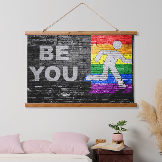 SlipperyJoe's Be You black brick wall figu 吊り下げ型タペストリー (寝室)