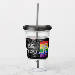 SlipperyJoe's Be You brick wall stick figure rainb アクリルタンブラー