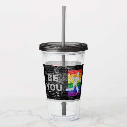 SlipperyJoe's Be You brick wall stick figure rainb アクリルタンブラー (正面)