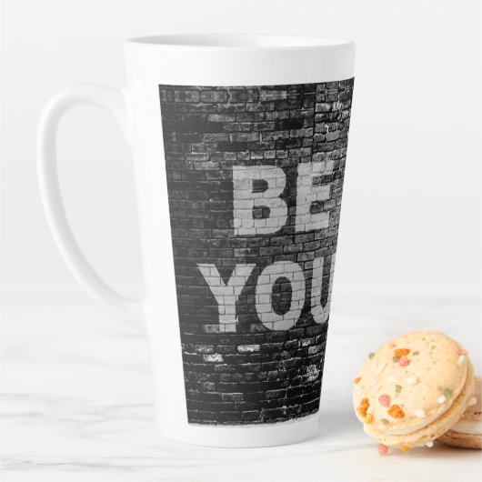 SlipperyJoe's Be You brick wall stick figure rainb カフェラテマグ (インサイチュ)