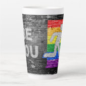 SlipperyJoe's Be You brick wall stick figure rainb カフェラテマグ (正面)