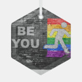 SlipperyJoe's Be You brick wall stick figure rainb ガラスオーナメント (正面)