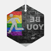 SlipperyJoe's Be You brick wall stick figure rainb ガラスオーナメント (裏面)