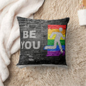 SlipperyJoe's Be You brick wall stick figure rainb クッション (ブランケット)