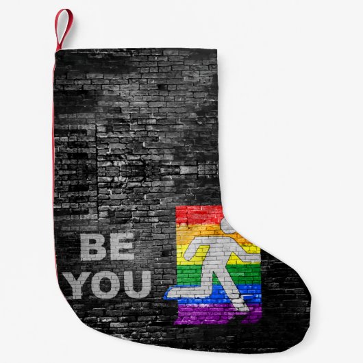 SlipperyJoe's Be You brick wall stick figure rainb スモールクリスマスストッキング (正面)