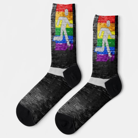 SlipperyJoe's Be You brick wall stick figure rainb ソックス (左)