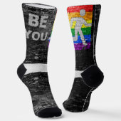 SlipperyJoe's Be You brick wall stick figure rainb ソックス (傾斜あり)