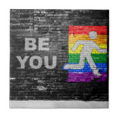 SlipperyJoe's Be You brick wall stick figure rainb タイル (正面)