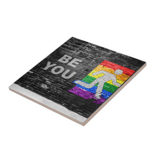 SlipperyJoe's Be You brick wall stick figure rainb タイル