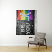 SlipperyJoe's Be You brick wall stick figure rainb タペストリー (インサイチュ)