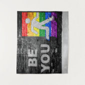 SlipperyJoe's Be You brick wall stick figure rainb タペストリー (正面)