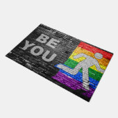 SlipperyJoe's Be You brick wall stick figure rainb ドアマット (アングル)