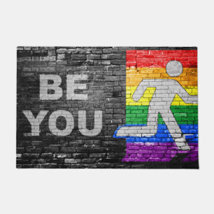 SlipperyJoe's Be You brick wall stick figure rainb ドアマット