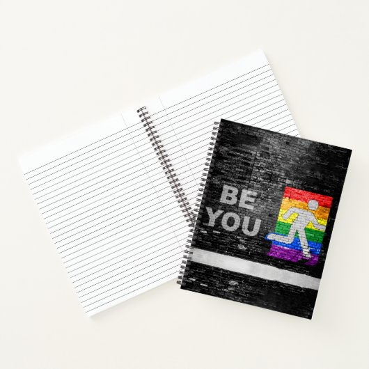 SlipperyJoe's Be You brick wall stick figure rainb ノートブック (内部)