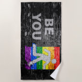 SlipperyJoe's Be You brick wall stick figure rainb ビーチタオル (正面)