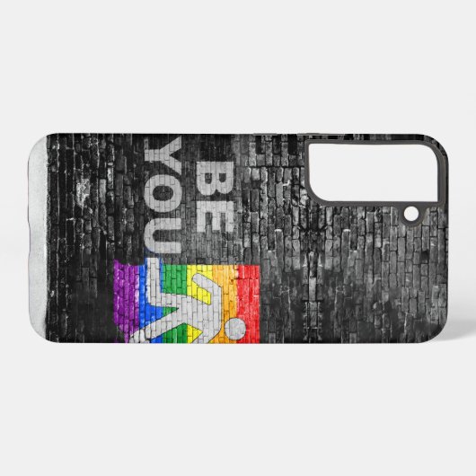 SlipperyJoe's Be You brick wall stick figure rainb Samsung Galaxyケース (裏面横)