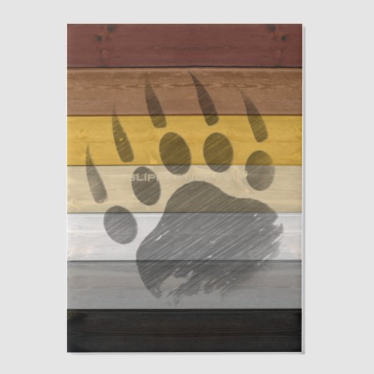 SlipperyJoe's Bearプライドフラグ木製フロアテクスチャ ベラム紙招待状 (正面)