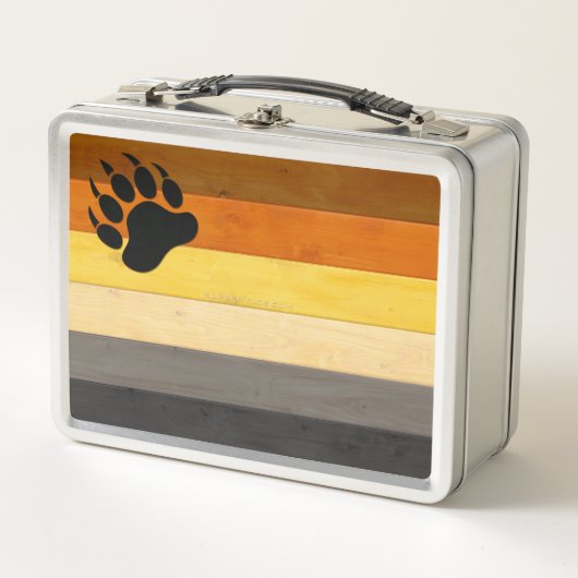 SlipperyJoe's Bearプライドフラグ木製フロアテクスチャ メタルランチボックス (正面)