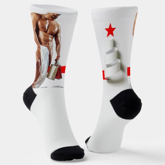 SlipperyJoe's Christmasショッピングホワイト紙スピラ ソックス (傾斜あり)