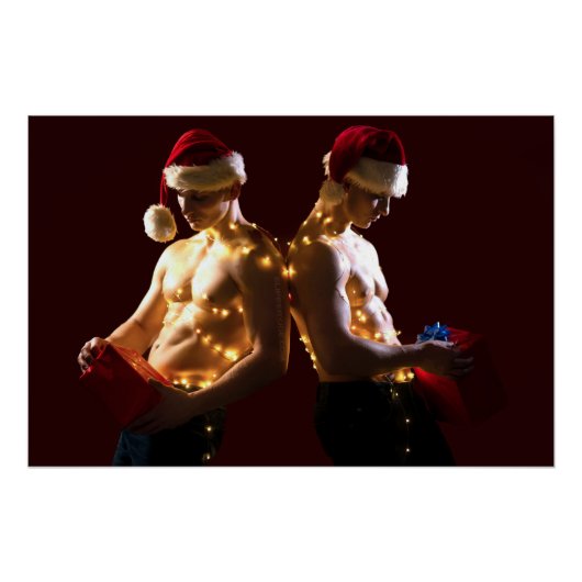SlipperyJoe's Christmas shirtless men holiday ligh ポスター (正面)